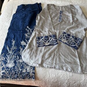 Elegant Blue and Gray Embroidered Dress